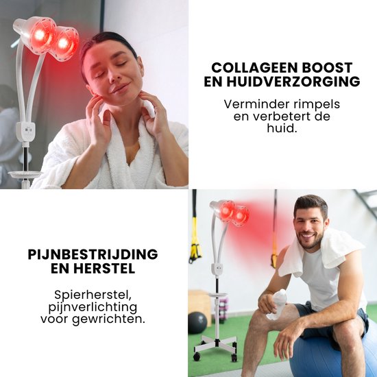 Resty® Infrarot-Lampe - 550W - Rotlichttherapie - Wärmelampe - Timer - Extra stabiler Fuß - Doppelkopf