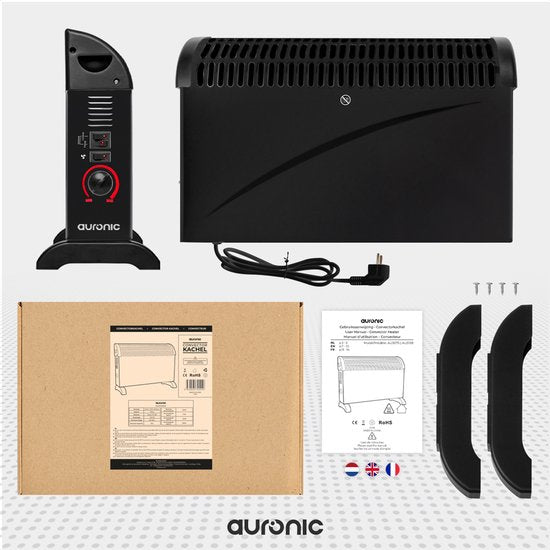 Auronic Elektrokonvektor - 750/1250/2000 Watt - mit Gebläse - Heizung - Heizlüfter - Schwarz
