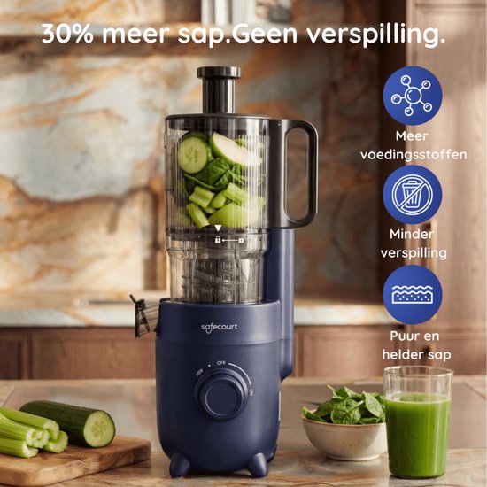 Safecourt Kitchen Slow Juicer - leistungsstarker Motor [Vorschneider & Kaltpress-Technologie] - einfache Reinigung - BPA-frei - Entsafter Blau