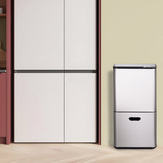 Bayt Abfalleimer 60 Liter - Abfalleimer 60 Liter - Mülltrennung - 2 Fächer - Edelstahl - Silber