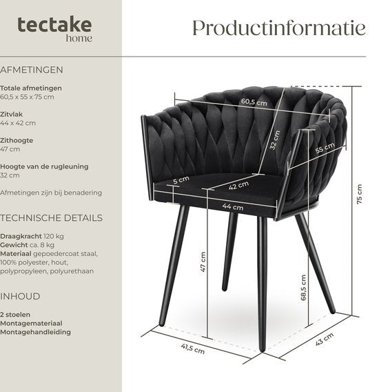 tectake - 2er Set Esszimmerstühle aus Samt - Schalensessel mit Armlehne in Knopfoptik - Esszimmerstuhl - Moderner Esszimmerstuhl für Wohnzimmer und Esszimmer - Küchenstuhl - Frisiertischstuhl - Schlafzimmerstuhl - Verschiedene Farben - Schwarz