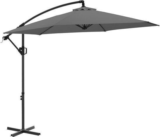 tectake® Schwebeschirm mit Sockel – 3 x 3 m – Gartenschirm – Schwenkbar – Wasserabweisendes Polyester mit UV-Schutz – Inklusive Schutzhülle – Grau