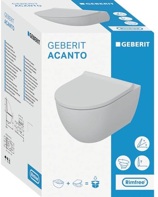 Geberit Acanto Wand-WC-Set – Tiefspülung – Turboflush 36 x 53 cm – WC-Sitz – Softclose – Schnellverschluss – weiß