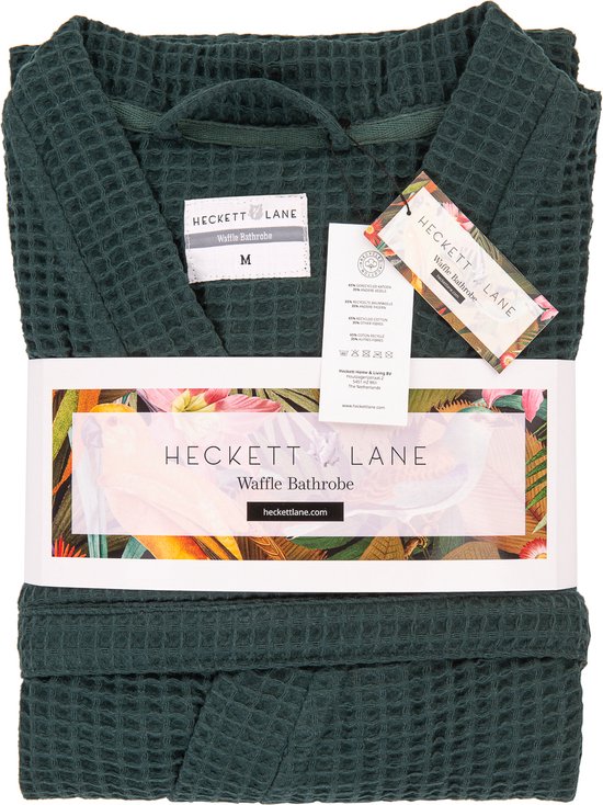Heckettlane Bademantel Waffel - Morgenmantel für Damen und Herren - XL - Morgenmantel aus Baumwolle - für die Sauna geeignet - Grün