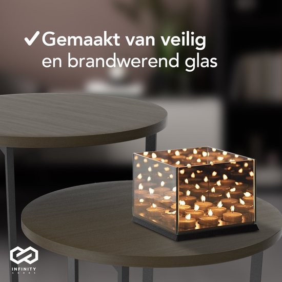 Infinity Goods Teelichthalter - Teelichthalter - 9 Teelichter - Reflektierendes Spiegelglas - Kerzenständer - Schwarz