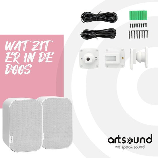 Artsound UNI20, 2er-Set Passivlautsprecher, 2-Wege-HiFi-Lautsprecher, 10-40 Watt, Wandhalterung mit Kugelgelenk, geeignet für Räume bis 20 m² wie Flur, Küche, WC, Farbe: weiß