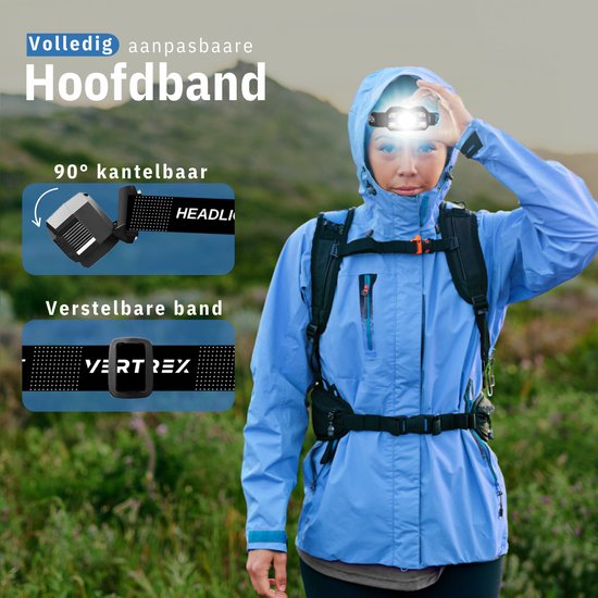 Vertrex Headlamp LED Rechargeable - Stirnlampe - Stirnlampe - Haupttaschenlampe - Weißes & rotes Licht