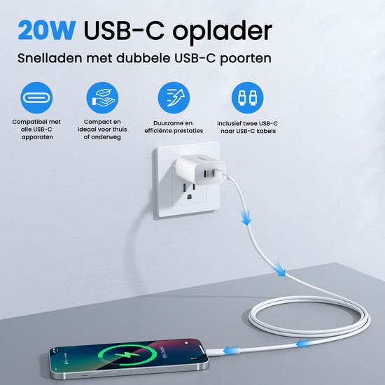 USB-C-Ladegerät - 40W - mit 2x USB-C-auf-USB-C-Kabel - Schnellladegerät - 2 Ladeanschlüsse - Weiß - von Faas