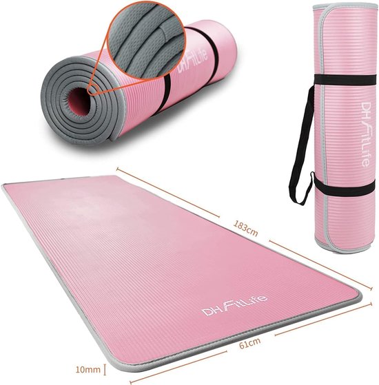 DH FitLife Trainingsmatte, Fitnessmatte, Sportmatte, 183 x 61 x 1 cm, extra reißfest, Yogamatte, rutschfest und dick, Trainingsmatte (pink)