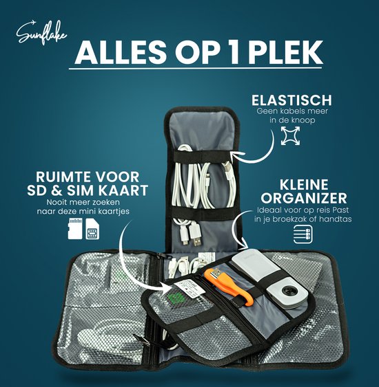 Faltbare Kabelorganisationstasche - 2er-Set - Kompakte Elektronik-Reisekabeltasche Schwarz - Sunflake