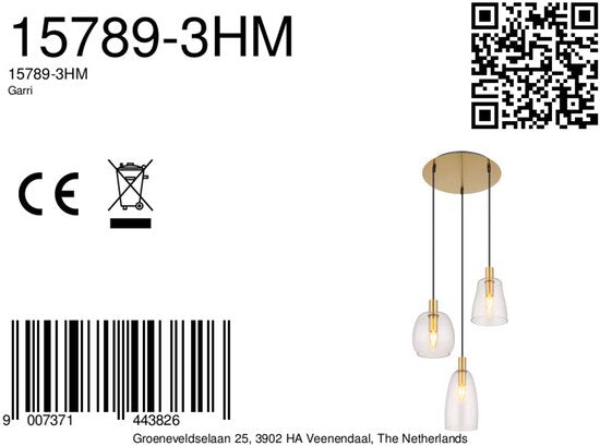 Globo - Hängeleuchte - Garri - Messing - Glas - Ø 43cm - E14 - 15789-3HM
