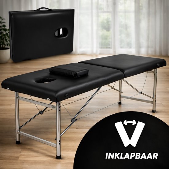 Fitby Massageliege - Klappbare Massageliege - Behandlungstisch - 200kg Tragkraft Verstellbare Höhe (60-80 cm) - 180x60 cm - Schwarz