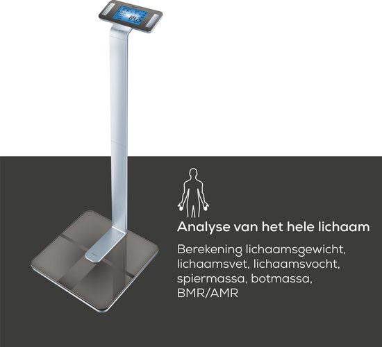 Beurer BF 1000 Superpräzisions-Personenwaage - Umfassende Körperanalyse - Säulenwaage - Beleuchtetes XXL-Display - Bis 200 kg - Kreuzmessung - 8 Elektroden - Bluetooth® - Beurer HealthManager Pro App - Inkl. Batterien - 5 Jahre Garantie