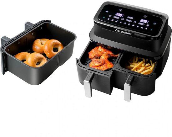 Hanseatic Heißluftfritteuse - 9L – Dual Zone mit 2 Schubladen – 10 Programme – Trocknungsfunktion