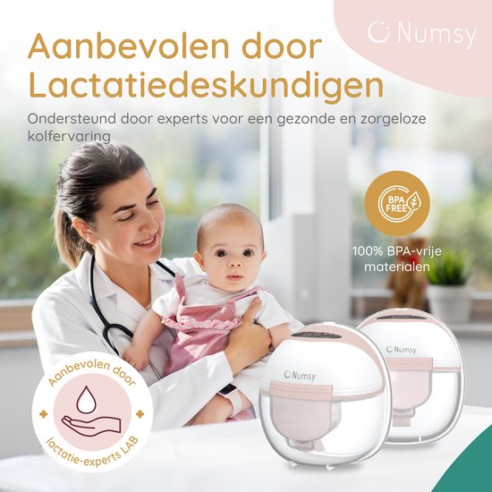 Numsy Elektrische kabellose Hands-free Doppelmilchpumpe - BPA-frei - 1 Stück - mit Aufbewahrungsbeutel - Nude Pink