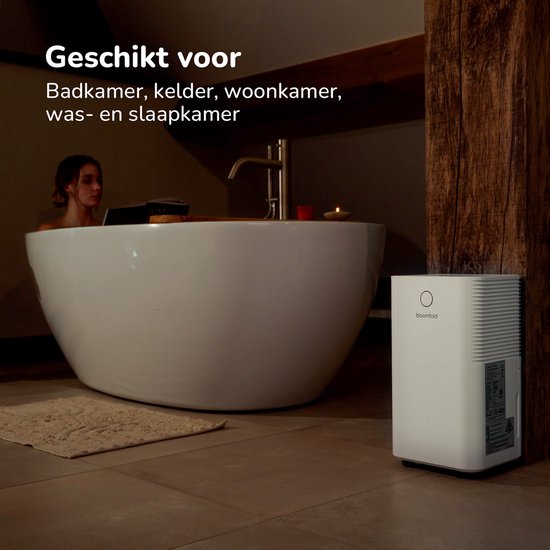 Bloomfold Luftentfeuchter - 12L pro Tag - Inkl. Wasch-Trocken-Funktion - Geeignet für Wohnzimmer, Schlafzimmer, Keller & Badezimmer - Weiß