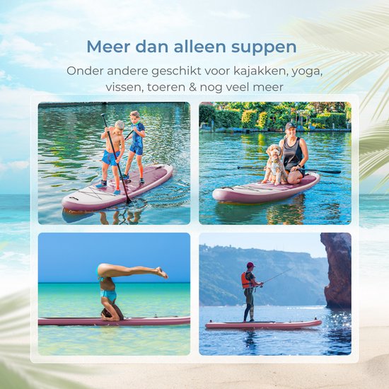 Supper Sup Board - Max. 120KG - Aufblasbar - Paddle Board - Pumpe - Finne - Leash - Tragetasche - 285 x 76 cm - Pink