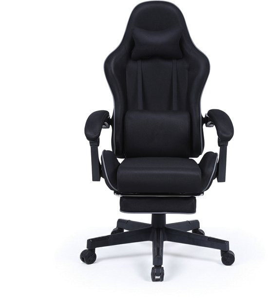 VDD Gaming - Spielesessel mit Massagefunktion und Fußstütze - Spielesessel in der Farbe Schwarz - Spielesessel mit Nackenkissen & verstellbarem Rückenkissen - Ergonomischer Bürostuhl mit gepolsterten Armlehnen - Belastbarkeit bis 150 kg - Verstellbare Rüc
