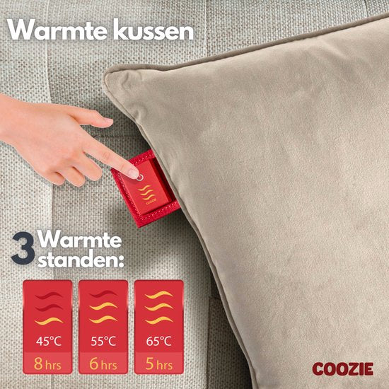 Coozie Heat Pillow Beige Velvet - Elektrisch wiederaufladbar - Kabelloses Wärmekissen - 45 x 45 cm