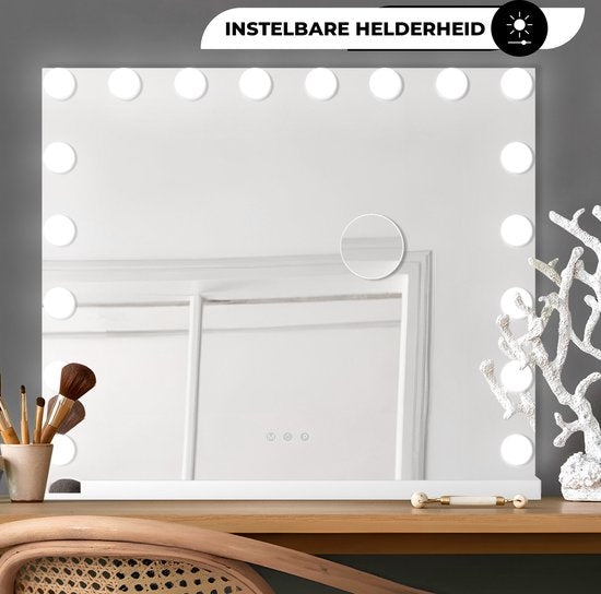 Bayt Hollywood Spiegel mit Beleuchtung - Make-up Spiegel mit Beleuchtung - Spiegel mit Beleuchtung - Hollywood Spiegel 80x60 - dimmbar - 10x Vergrößerung - 80x60cm - Weiß
