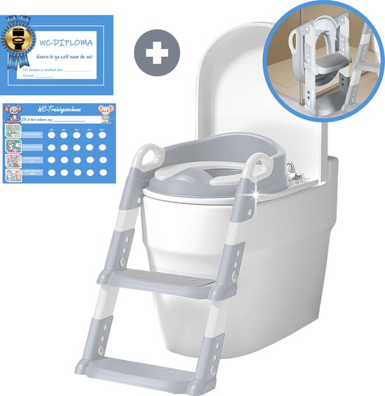 TTD® Töpfchen für Kleinkinder - Toilettentrainer mit Stufe - Toilettentrainer mit Stufe - höhenverstellbar und klappbar - 2 bis 8 Jahre - mit Belohnungssystem und Diplom