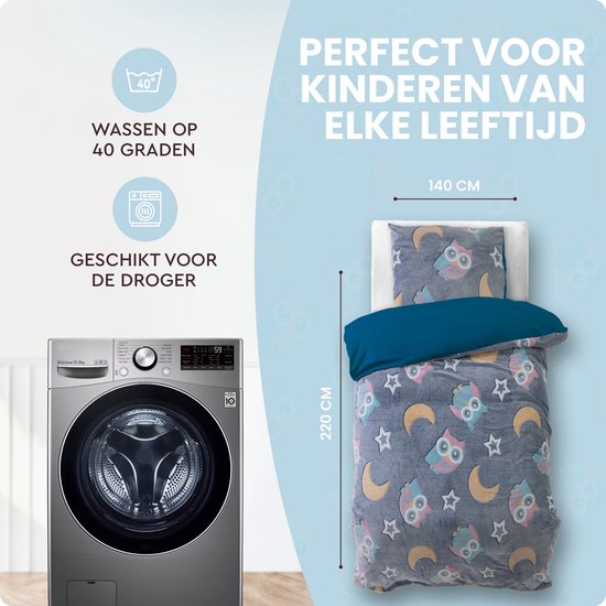 Sleeptime Glow in the dark Night Owl Bettbezug - 140X200/220 + 1 x Kopfkissenbezug 60x70 - Blau