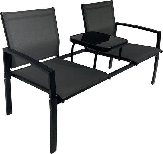 O'DADDY® Gartenbank - Gartenbänke wetterfest - Gartenbänke - Gartenbank - Gartenbank mit Tisch - Außenbank - Für 2 Personen - 142 x 57 x 82 cm - Metall - Schwarz