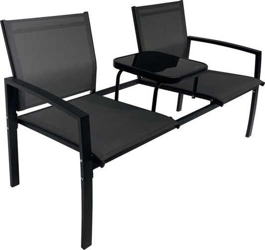 O'DADDY® Gartenbank - Gartenbänke wetterfest - Gartenbänke - Gartenbank - Gartenbank mit Tisch - Außenbank - Für 2 Personen - 142 x 57 x 82 cm - Metall - Schwarz