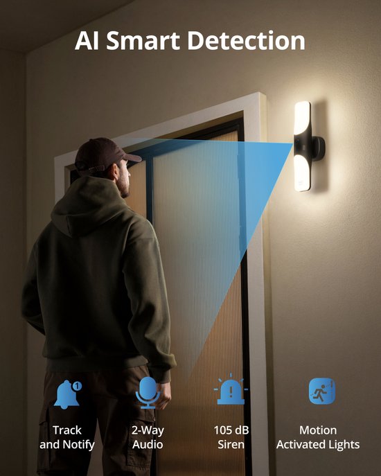eufy Security S100 Wandleuchte mit Kamera - Wandleuchte Cam - 2K-Auflösung - 1.200 Lumen Beleuchtung - Farb-Nachtsicht - AI Smart Detection - IP65 wasserdicht - Keine monatliche Gebühr - Verkabelt