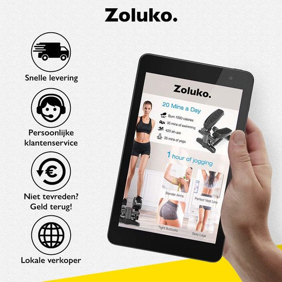 Zoluko Stepper mit Display - Inklusive Widerstandsbänder, Anti-Rutsch-Matte und E-Book - Stepper Fitness - Fitness Step - Mini Stepper - Step Fitness - Aerobic Step - Step - Stepper Fitness Gerät - Heimtrainer - Schwarz