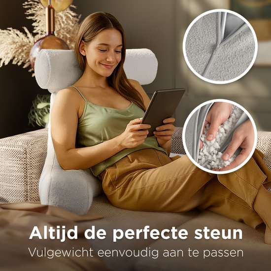 CozySense® Lesekissen für das Bett - Ergonomisches Sitzkissen - Buchkissen - Großes Relax-Kissen - Verstellbare Polsterung - Abnehmbarer Bezug - CertiPUR® - Beige