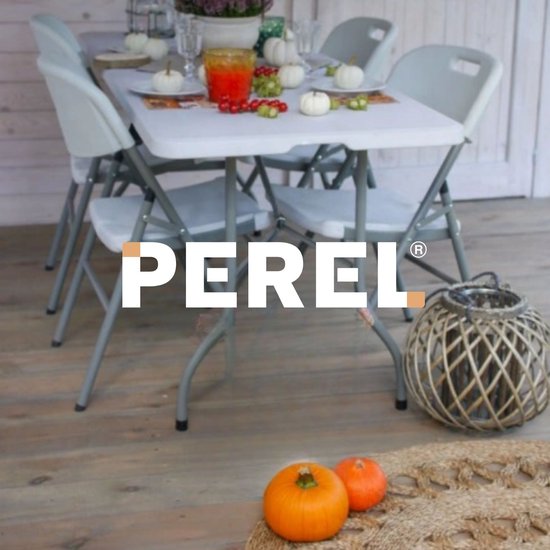 Perel Weißer Klappstuhl für den Innen- und Außenbereich, Kunststoff, platzsparend, ideal für Events, Partys und Catering, mit Stahlgestell und wetterfester Sitzfläche