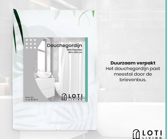 Loti Living Duschvorhang Anti-Schimmel - Blätter - inklusive Ringe - wasserdicht - Polyester - Duschvorhang 180x200 cm