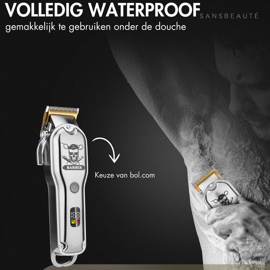 Sansbeauté® Professionelle Haar und Bart Schneidemaschine - Kabellos - Haarschneider Herren - Trimmer, Friseur, Schneider - Barbier Set