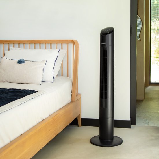 VONROC Luxury Fan - Turmventilator - Höhe 110 cm - Inkl. Fernbedienung - 3 Geschwindigkeiten - Swing-Funktion - 15-Stunden-Timer - Schwarz