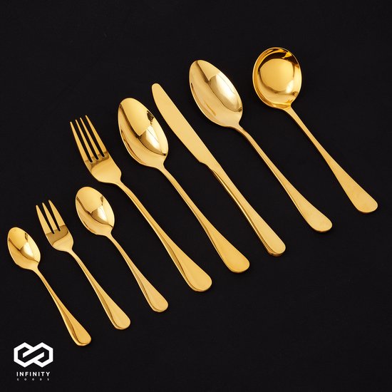 Infinity Goods Besteckset - Gold - 39-teilig - 6-Personen-Besteck - Mehrgängig - Messer/Löffel/Gabel - Edelstahl - Gold
