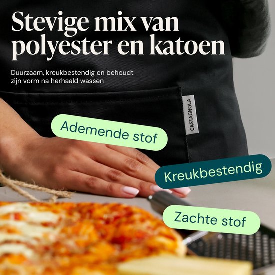 Castagnola Küchenschürze - Wasser- und schmutzabweisend - Professionelle Kochschürze - Schürze für Frauen und Männer - Catering-Schürze - Unisex - Verstellbare Schnalle - Extra große Fächer - Schwarz