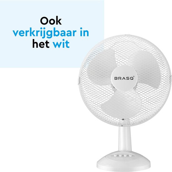 BRASQ Tischventilator - 30 cm - Schwarz - 3 Geschwindigkeiten - Standventilator - 40 Watt