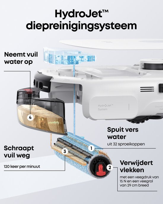 eufy Staubsaugerroboter Omni E25, HydroJet-Wischsystem, 20.000 Pa Saugleistung, DuoSpiral-Bürsten zum Entwirren, CornerRover-Arm zur Reinigung von Ecken, All-in-One-Station, für Familien mit Haustieren und Kindern.
