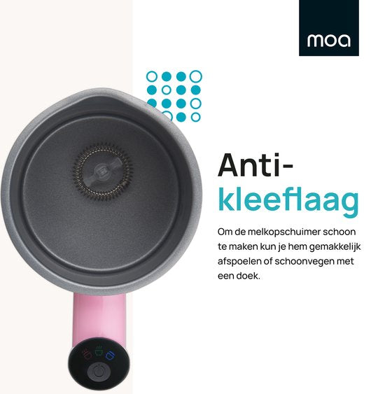 MOA Elektrischer Milchaufschäumer - 3-in-1 - Handlicher Milchaufschäumer - 330 ML - Für Cappuccino - Milchschneebesen - Pink