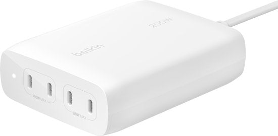 Belkin BoostCharge Pro 200W 4-Port USB-C GaN Schnellladegerät mit Power Delivery 3.1, inkl. 1,5m Kabel