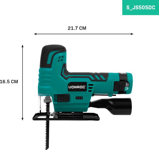 VONROC Accu-Stichsäge 12V - Inkl. Akku, USB-Kabel und Sägeblätter