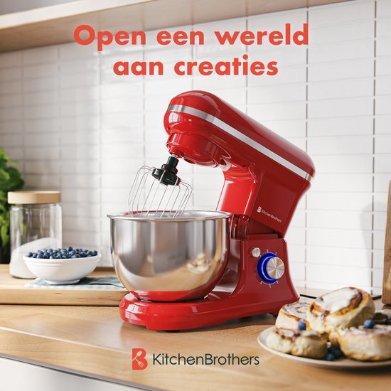 KitchenBrothers - Küchenmaschine - Küchenroboter - 5L - Küchenmixer - 1200W - Rot