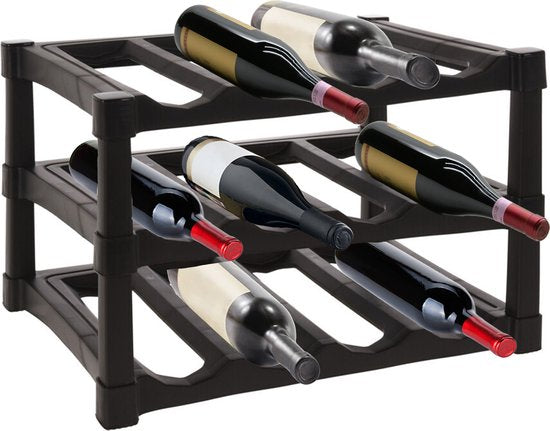 Excellent Houseware Weinregal/Flaschenregal - Schwarz - Kunststoff - 39 x 30 x 25 cm - für 12x Flaschen