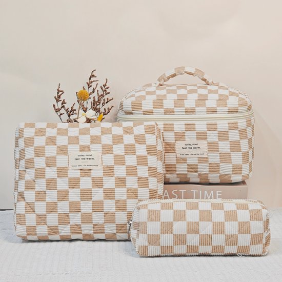 Skycases Travel Essentials - 3-teiliges Make-up-Taschenset - umweltfreundliche Baumwolle - gesteppte florale Organizer - geräumig, strapazierfähig und ideal für Reisen