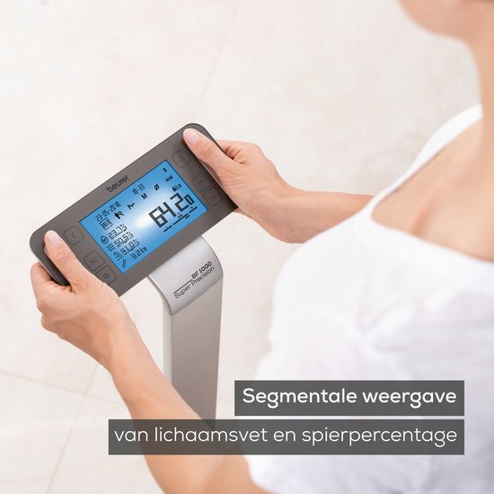 Beurer BF 1000 Superpräzisions-Personenwaage - Umfassende Körperanalyse - Säulenwaage - Beleuchtetes XXL-Display - Bis 200 kg - Kreuzmessung - 8 Elektroden - Bluetooth® - Beurer HealthManager Pro App - Inkl. Batterien - 5 Jahre Garantie
