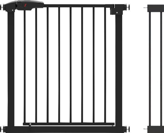 BRASQ Treppentor ohne Bohren - Sicherheitstor - Kindertor mit Verlängerung - 75 bis 93 cm - Ausziehbar - Klemmbefestigung - Metall - Hundetor - Schwarz