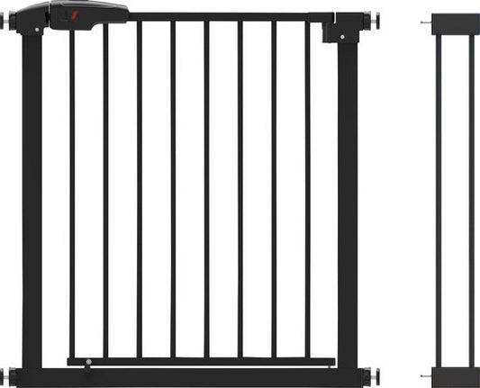 BRASQ Treppentor ohne Bohren - Sicherheitstor - Kindertor mit Verlängerung - 75 bis 93 cm - Ausziehbar - Klemmbefestigung - Metall - Hundetor - Schwarz