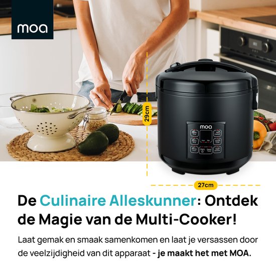 MOA Multicooker - 5L - Langsamkocher - Reiskocher mit Dampfgarer - Dampfgarer - Warmhaltefunktion - 700W - Schwarz