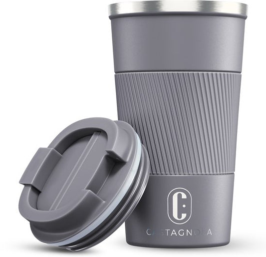 Castagnola Thermobecher – Kaffeebecher zum Mitnehmen – Reisebecher für Kaffee und Tee – Teebecher – 510 ml – Edelstahl – Grau